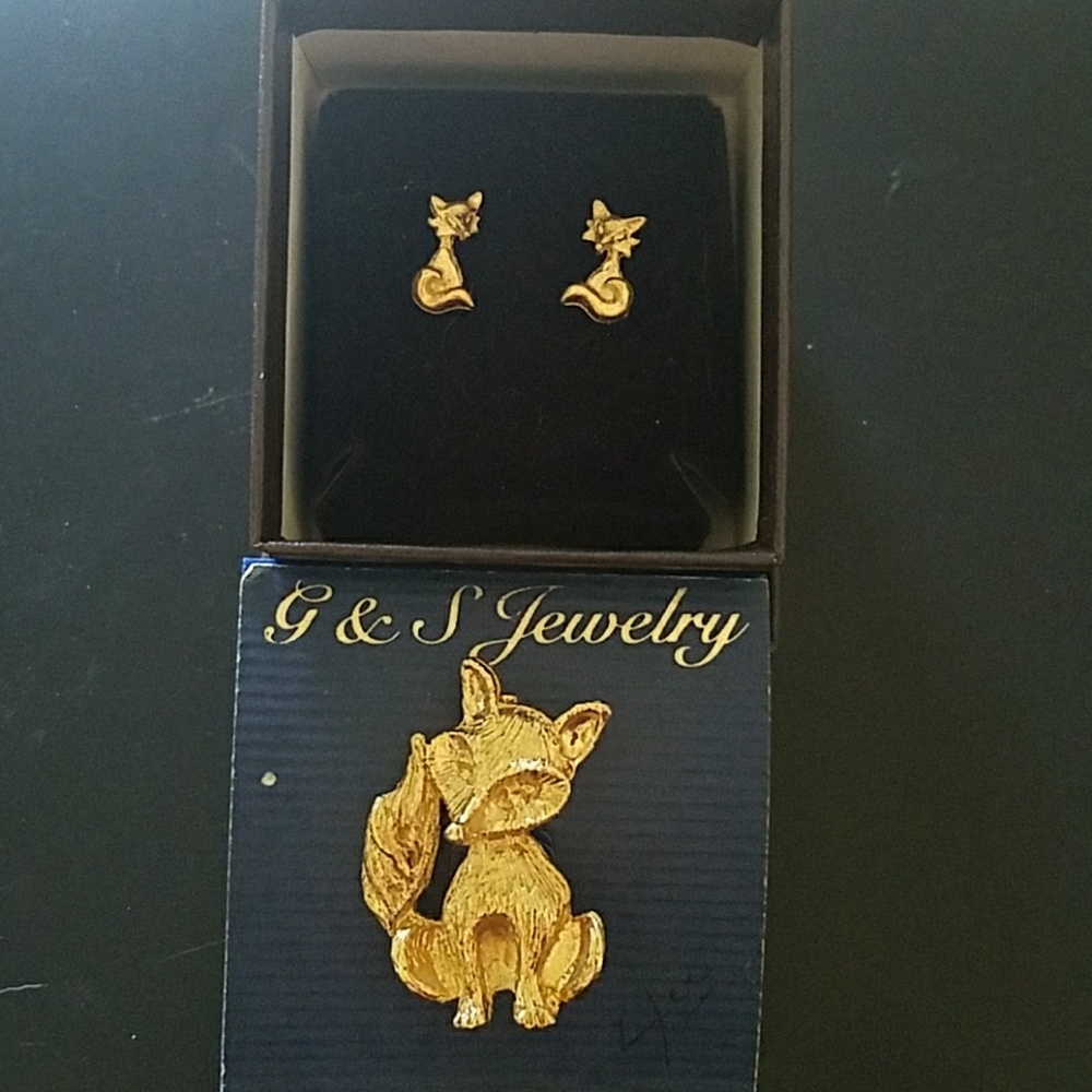 Gold Fix pin and earrings